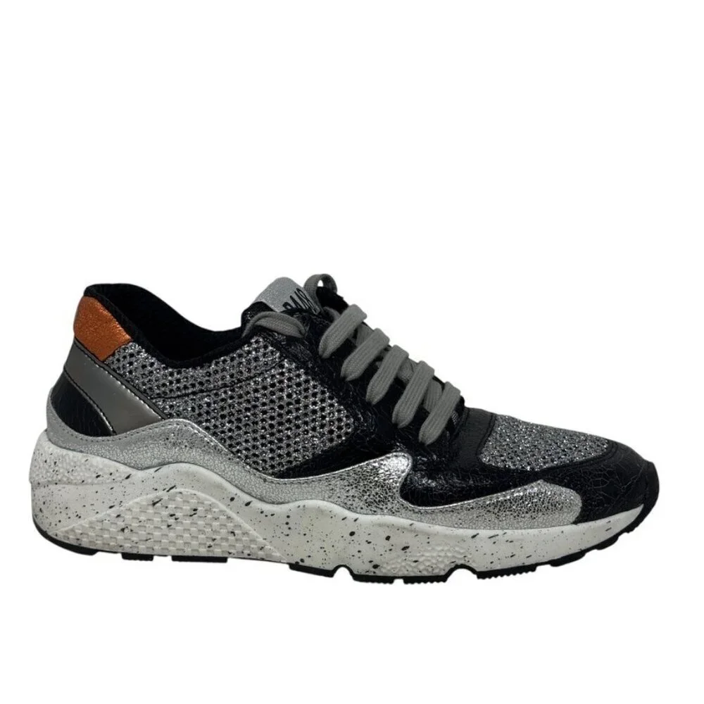 P448 Women’s Size 37 Black Silver Glitter Mesh Chunky Sneakers